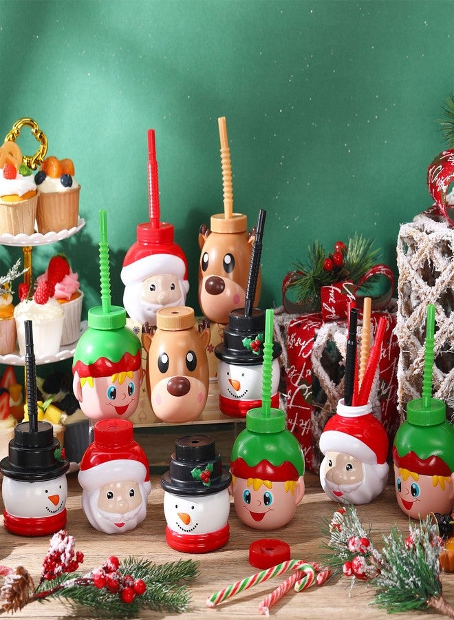 Sliner 12 Pack Christmas Party Favor Gift Cups with Straws and Lids,10 oz Christmas Plastic Cups Cute Santa Claus Elk Snowman for Winter Xmas Holiday Birthday Party Gifts Supplies - Image 4